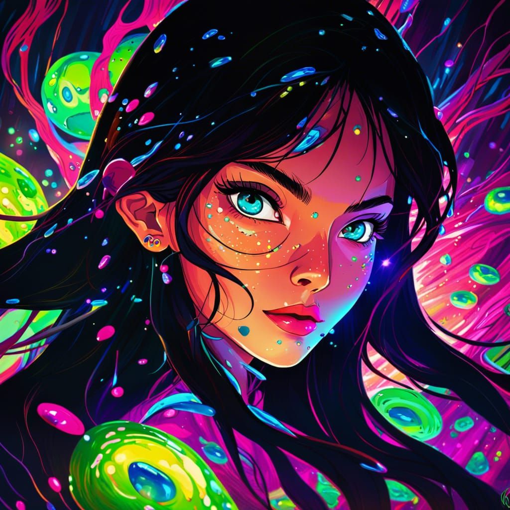 Druid Surrounded by Slime Blobs in Synthwave Style