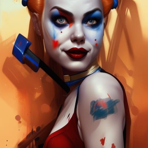 Harley Quinn Portrait in Art Nouveau Style