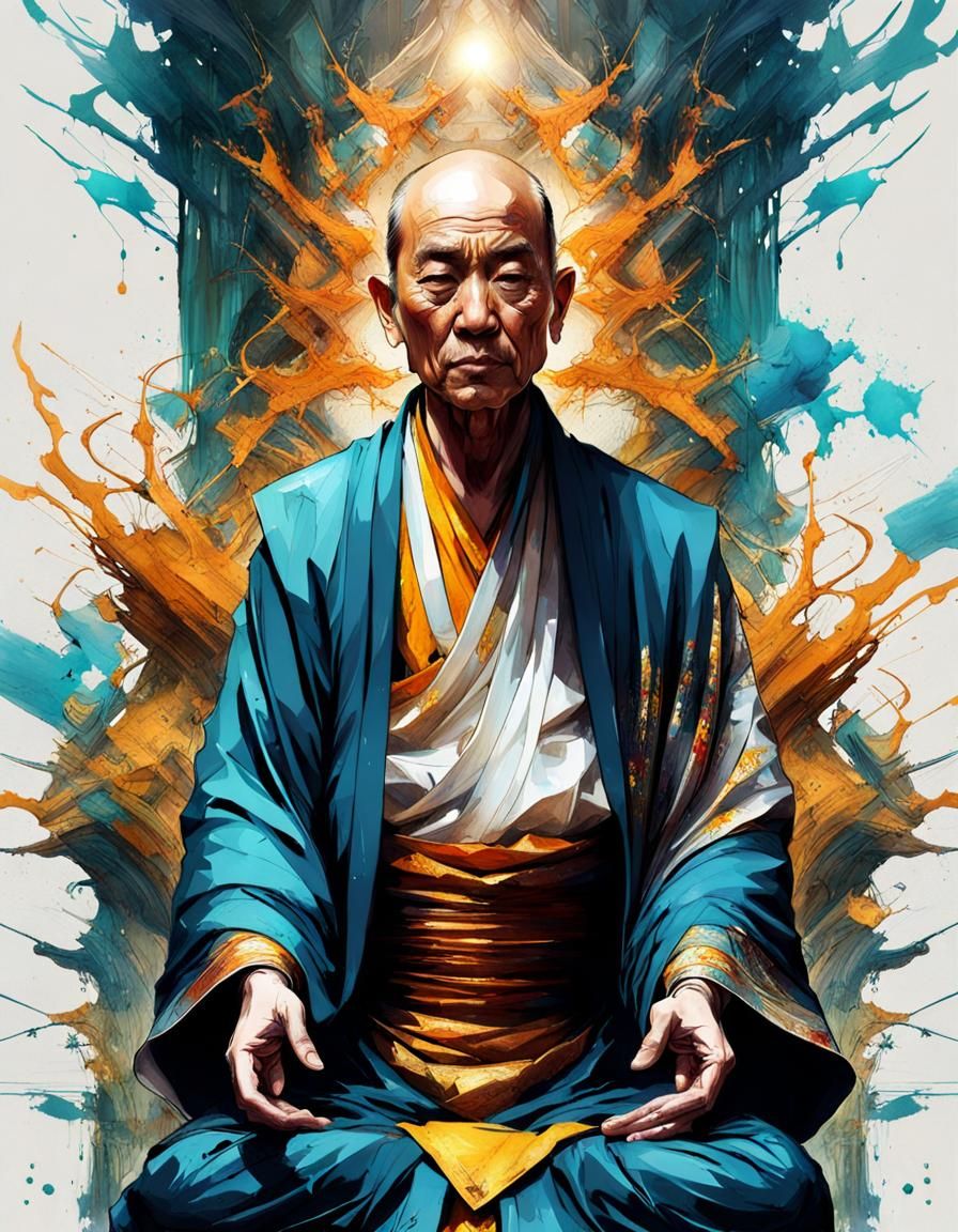 Monk in Robes: Digital Illustration