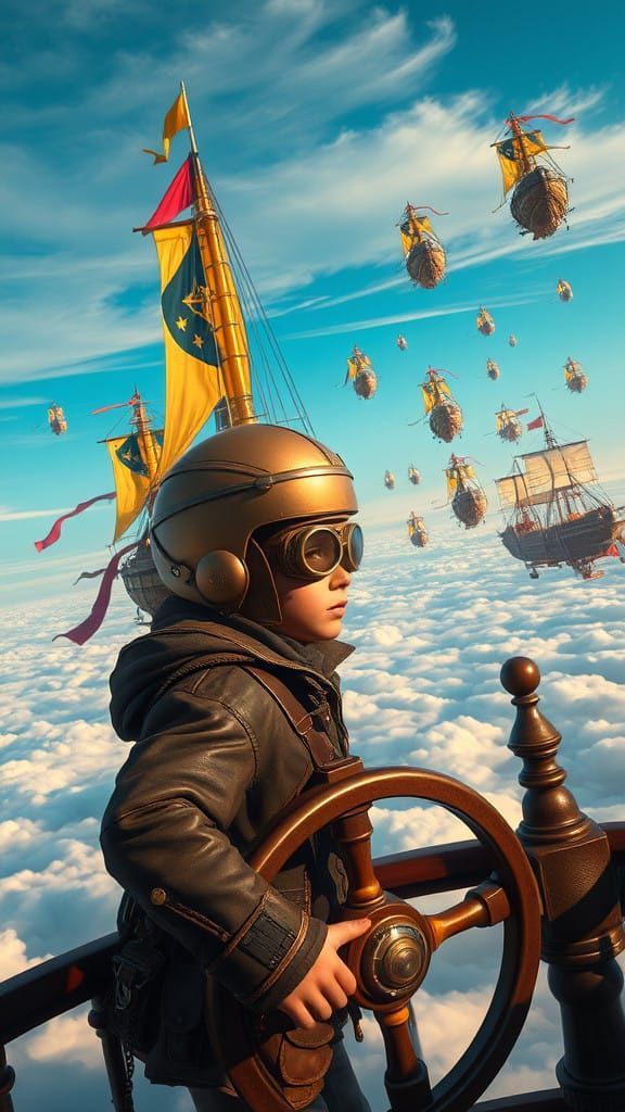 Elegant Airships Soar Above the Clouds in Majestic Style