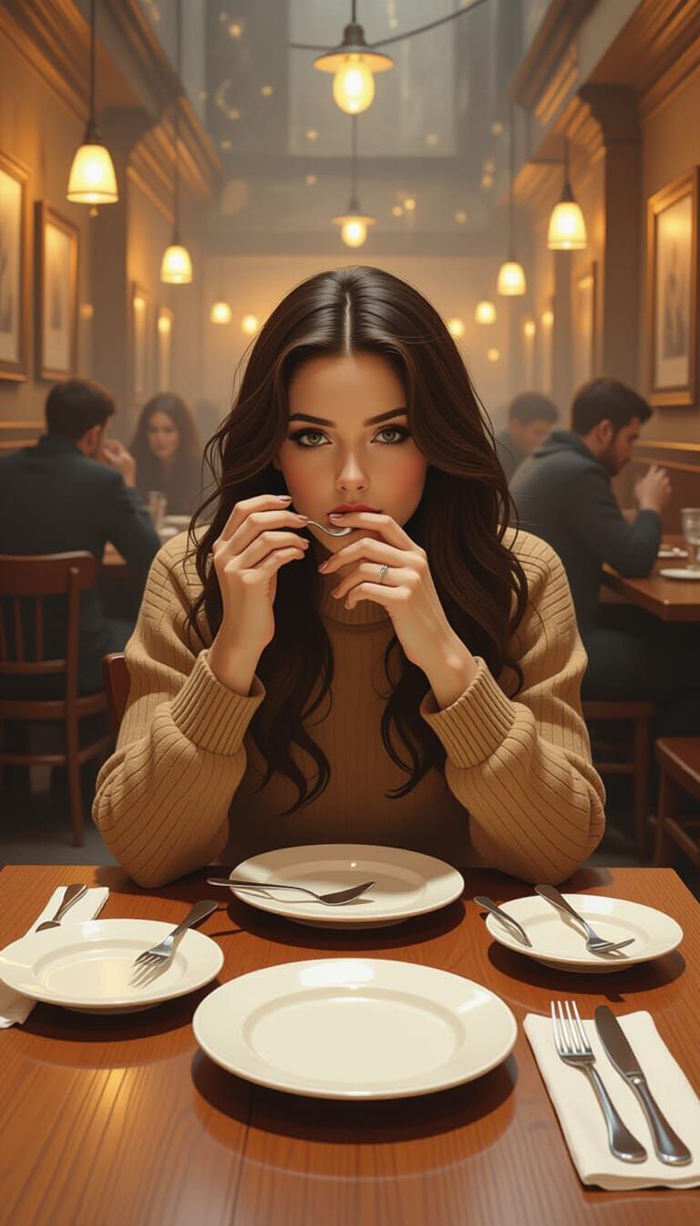 Solitary Diner in Dark Surrealist Style