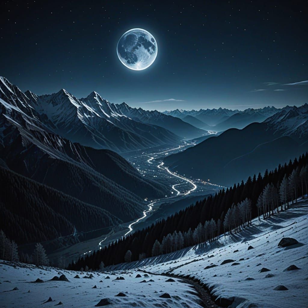 Majestic Mountain Range Under Moonlight in 4K