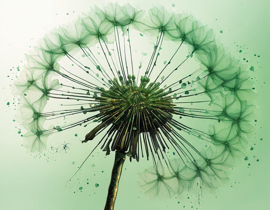 Dandelion Seed Head in Silk Painting Style