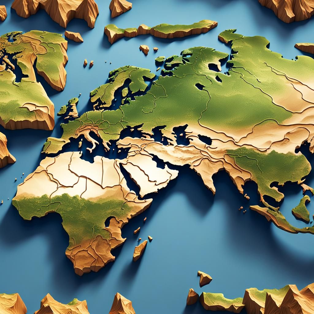 Detailed 3D World Map with Realistic Terrain
