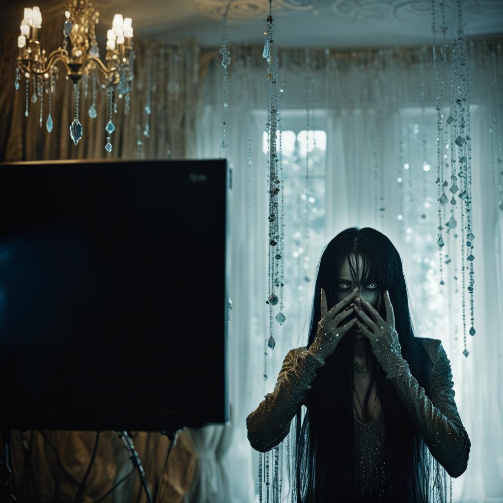 Samara Emerges from Crystal TV in Horror Art