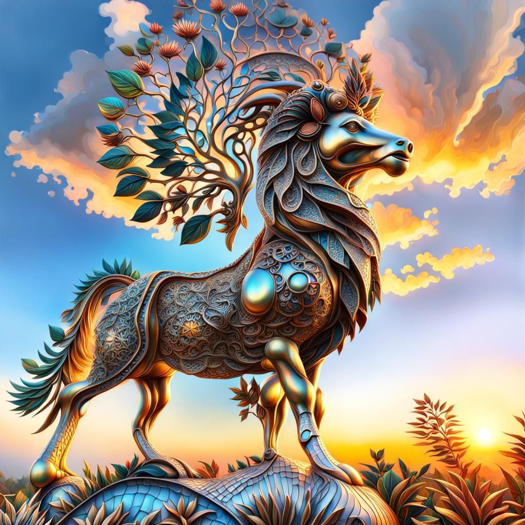 Metal Sculpture: Nature's Glory at Sunrise