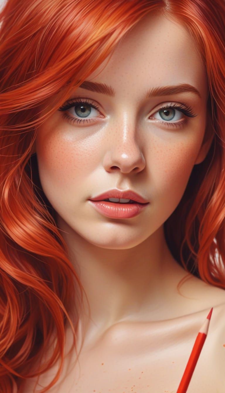 Dreamy Watercolor Portrait with Vibrant Red Hair