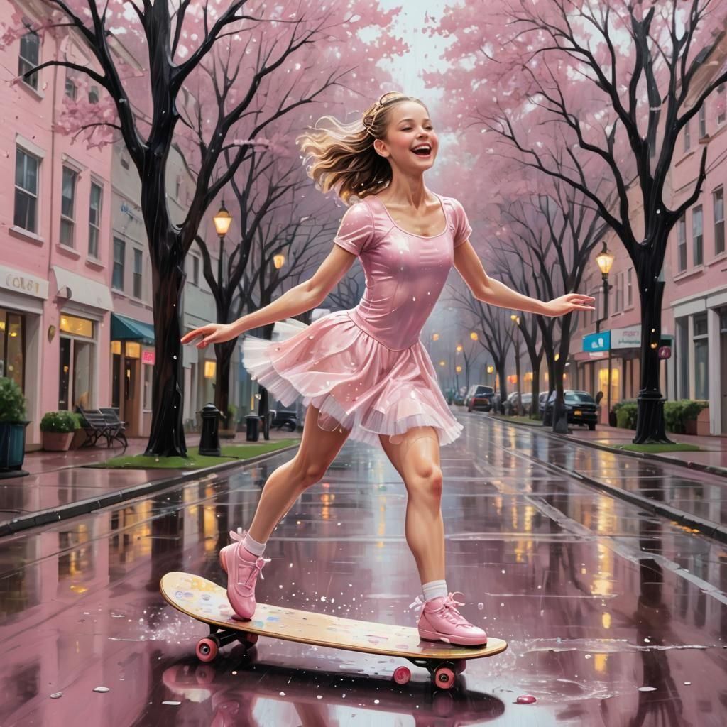 Ballerina on Skateboard in Candy Art Style