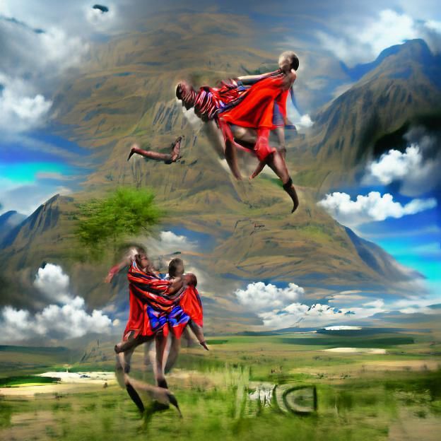Jumping Maasai Warriors in HDR Digital Art