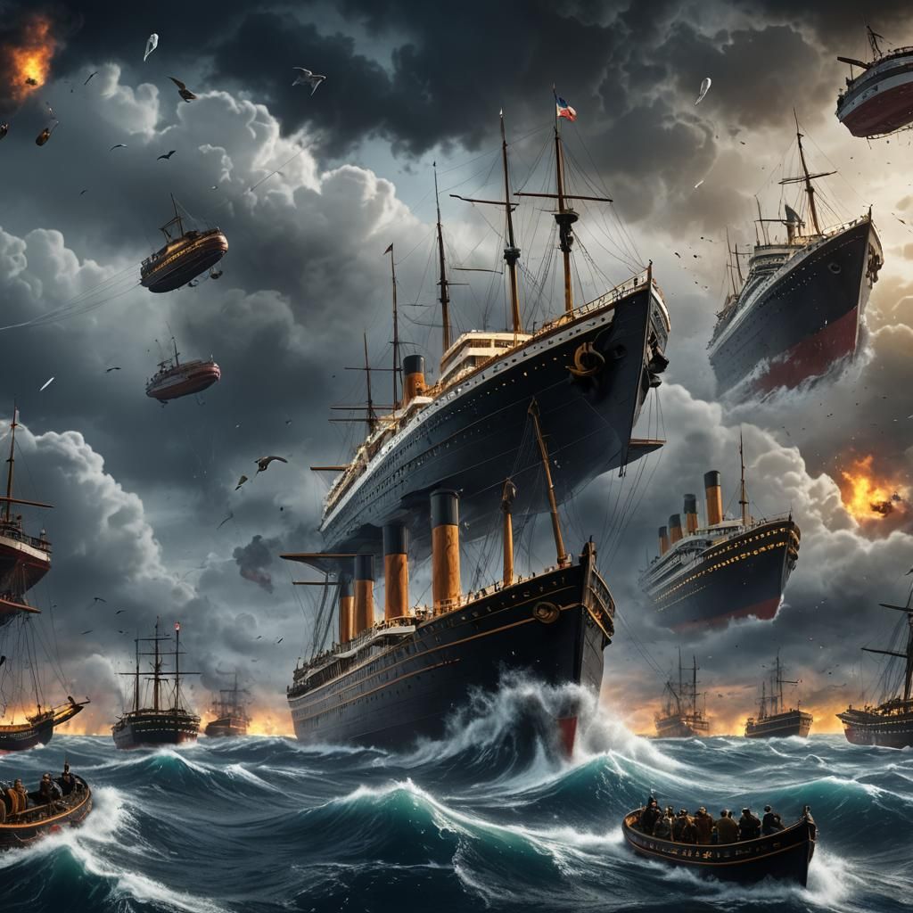 Titanic Sinking in Atlantic Ocean: Detailed Matte Painting
