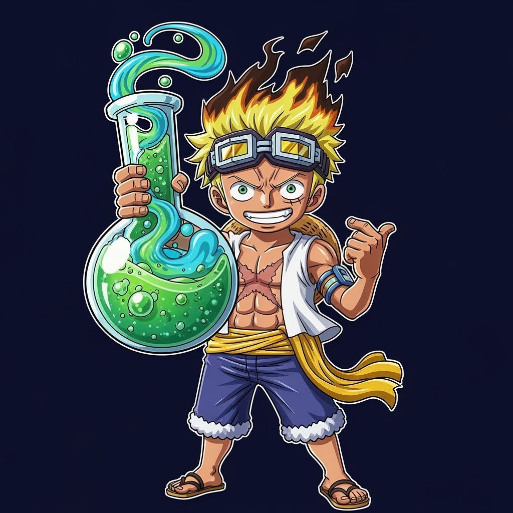 Anime Man with Vial in One Piece Style
