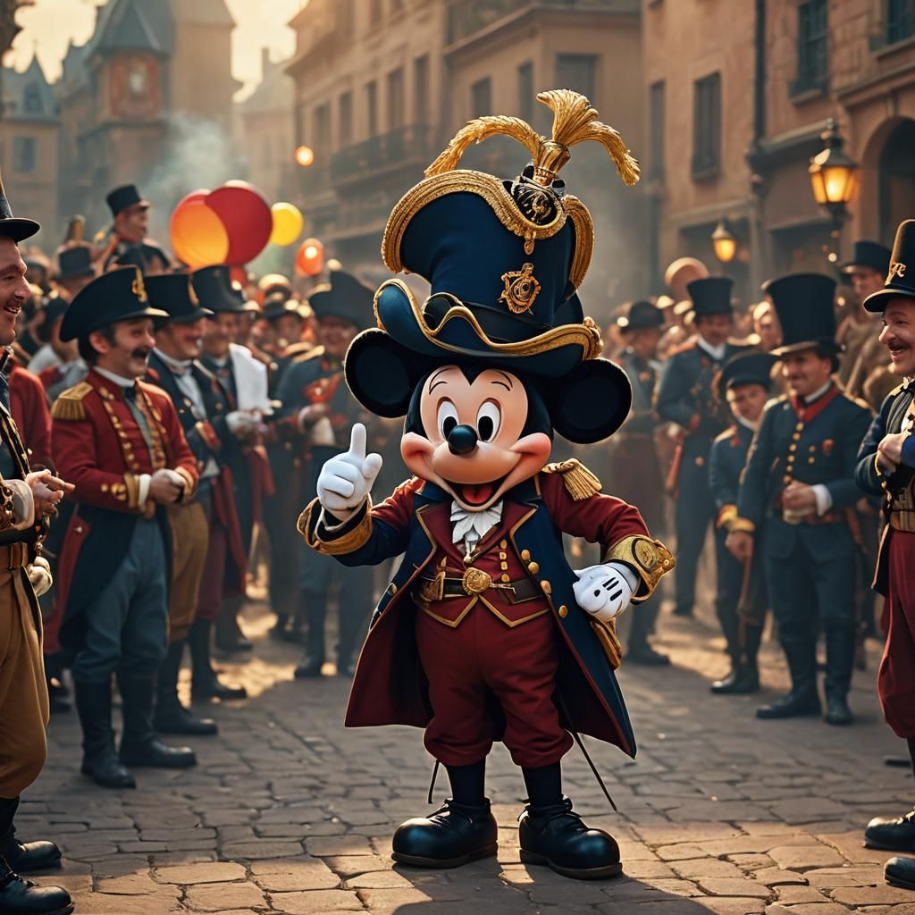 Mickey Mouse as Napoleon Officer in Hyper-Realistic Style