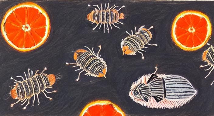 Realistic Woodlice and Rice in Oil Pastel