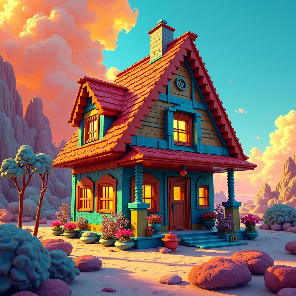 Hyperrealistic Lego House in Neofuturistic Style