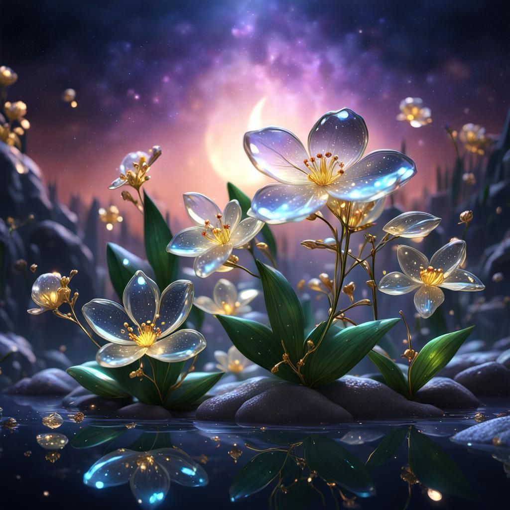 Ethereal Glass Jasmine Flowers in Digital Art