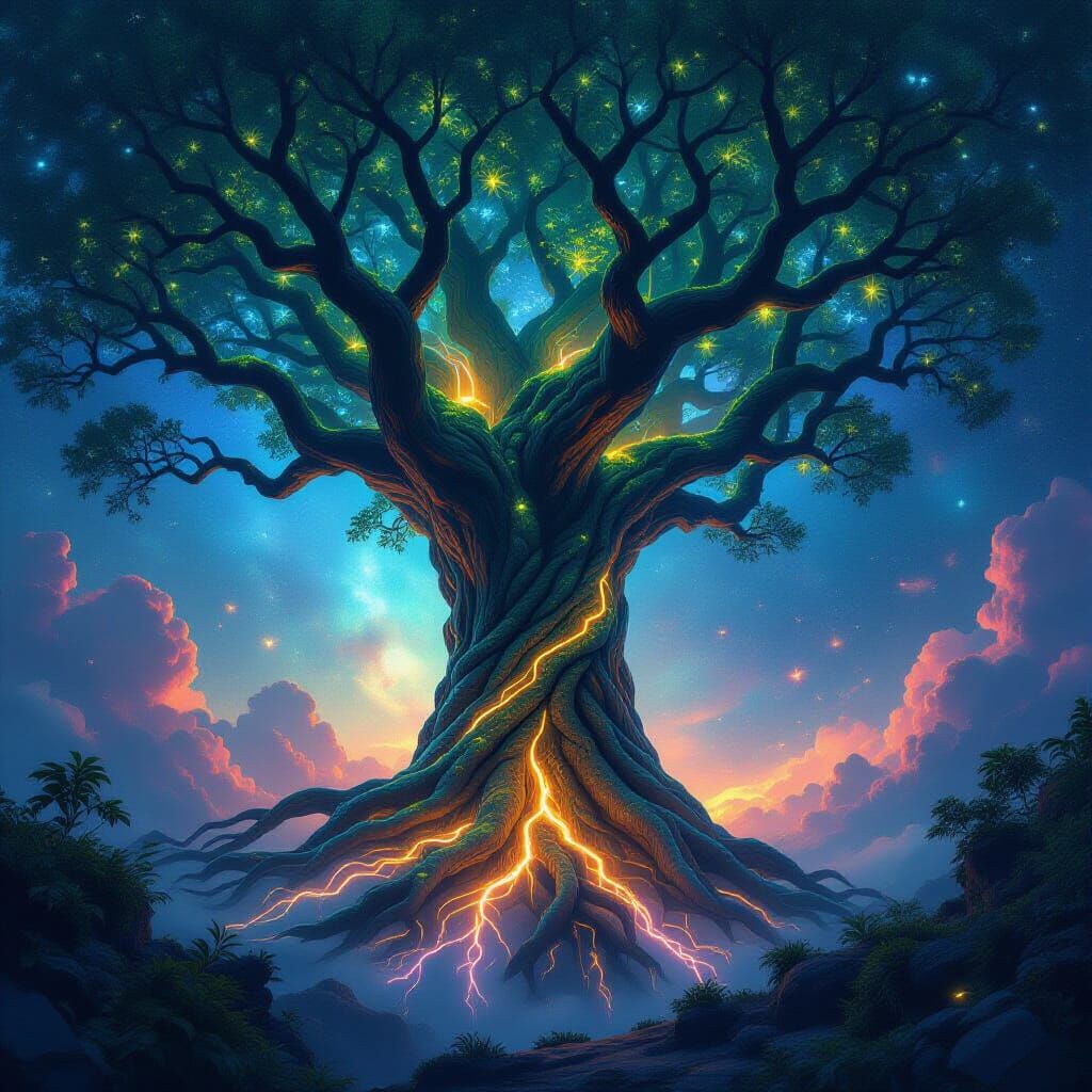 Ancient Fiber Optic Tree in Cosmic Nebula