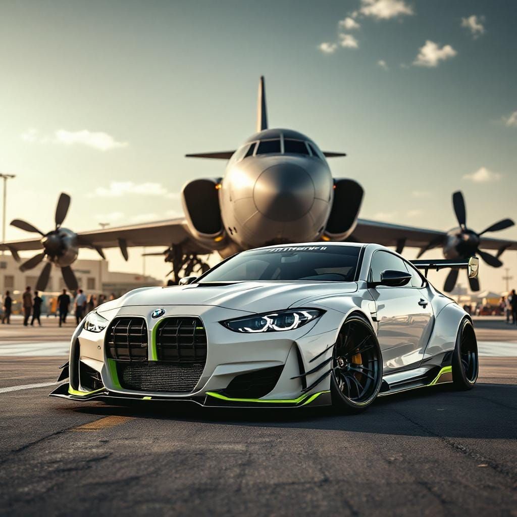 Modified BMW M3 with Military Plane in Egyptian Airport
