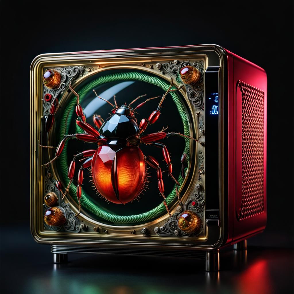 Creepy Gothic Microwave with Bugs, in Art Deco Style