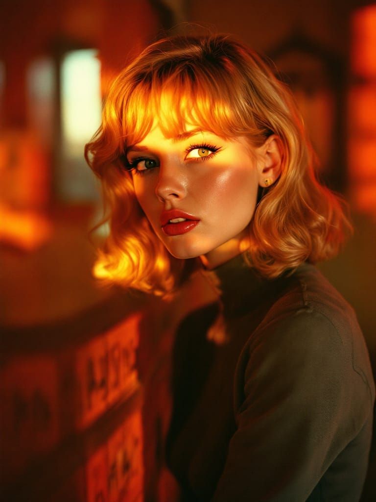 1950s Pin-Up Woman in Golden Hour Light