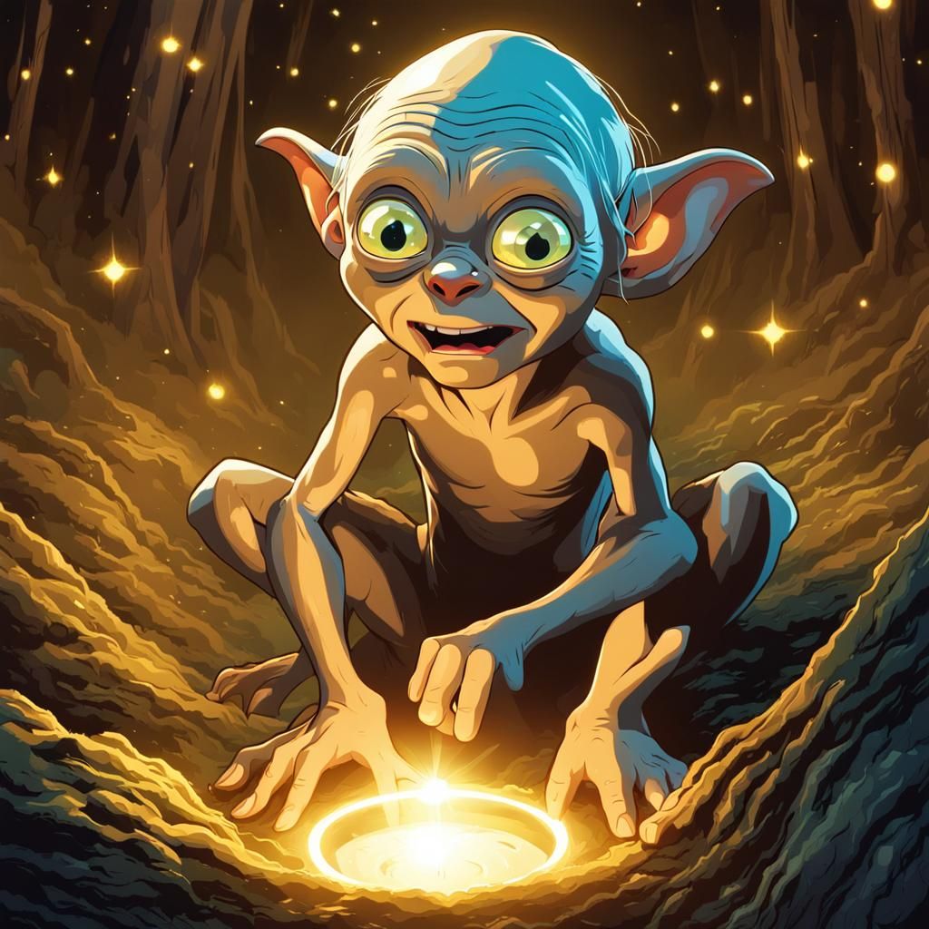 Cartoon Gollum Finds a Ring