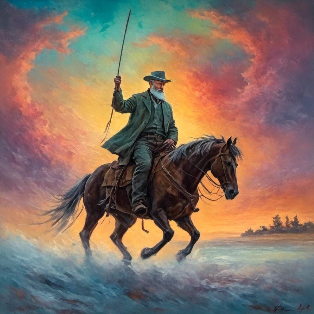 Cowboy Rides into a Fantasy Sunset