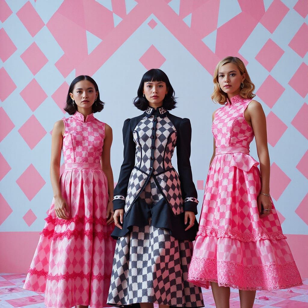 Harlequin Women in a Kaleidoscope of Patterns