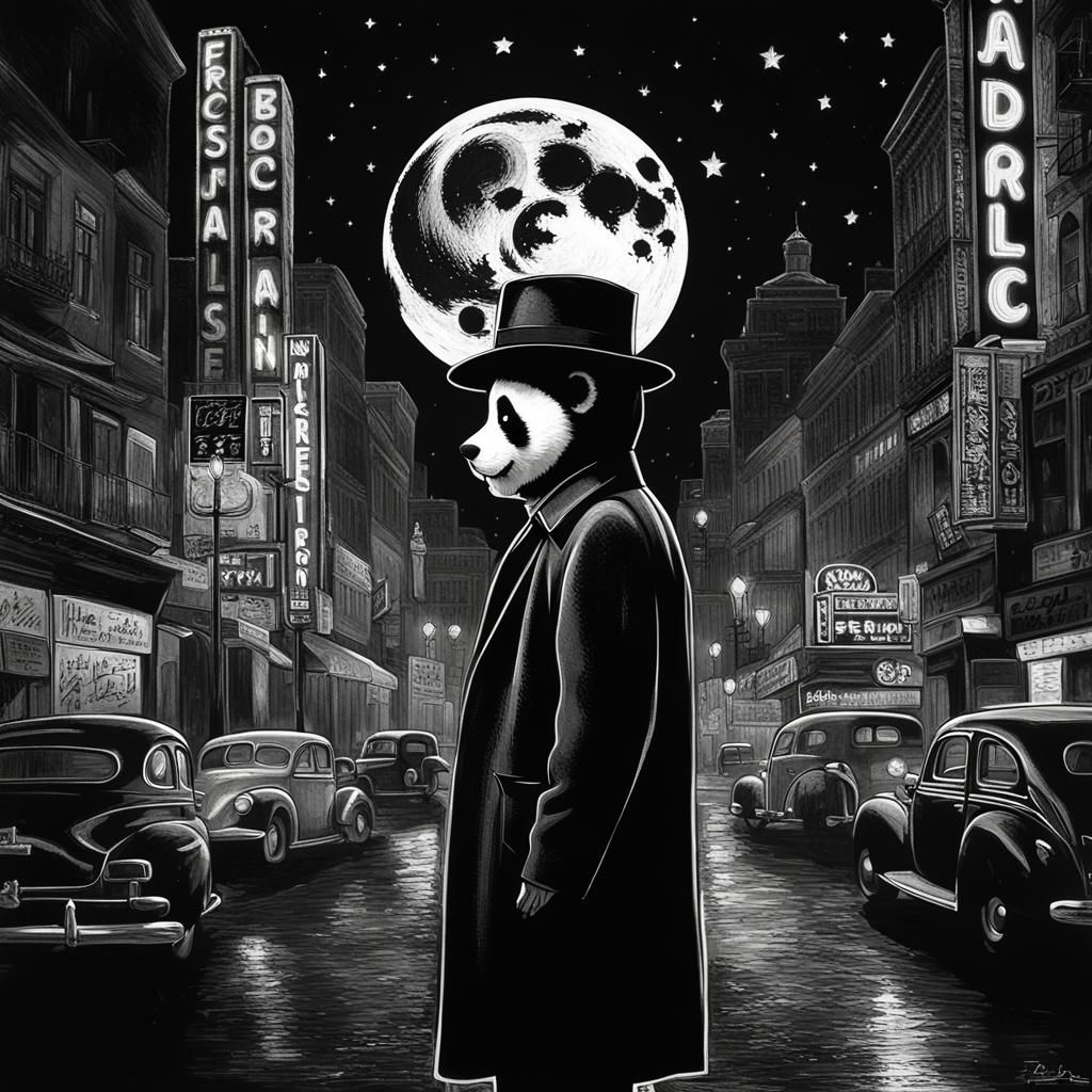 Panda in Fedora: A Film Noir Scene