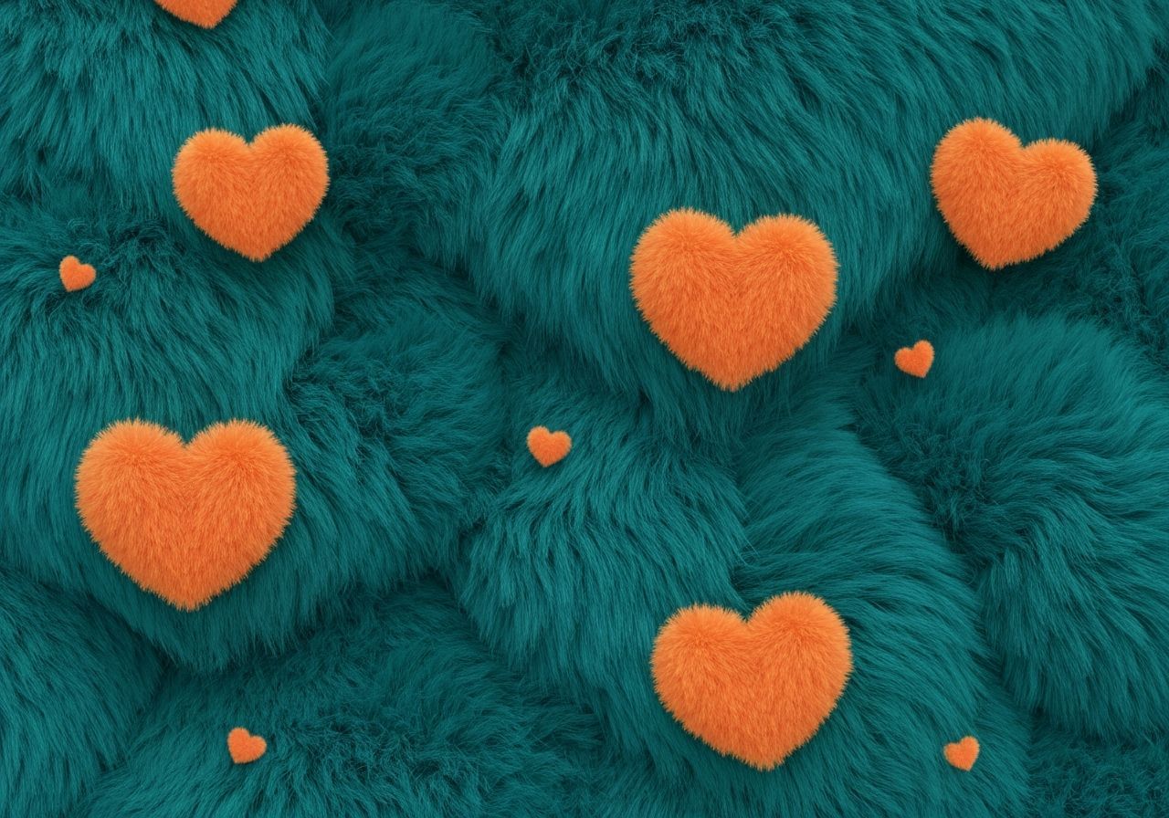Lush Teal Fur with Fuzzy Orange Hearts