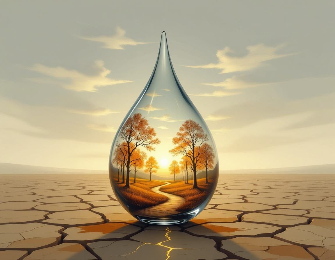Autumn Forest Within a Teardrop Vessel on Cracked Earth