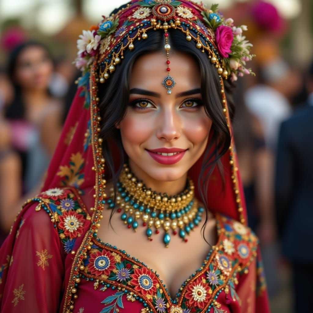 Druze Woman Celebrates Lebanese Festival in Photorealistic S...