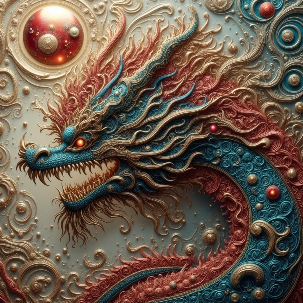 Intricate Dragon Scales in Neural Overdrive Zentangle Style