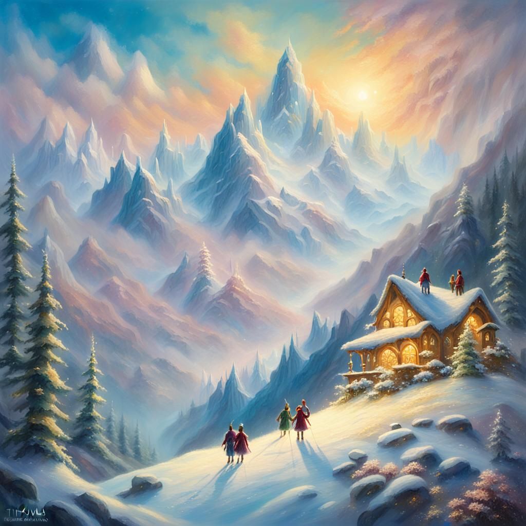 Whimsical Elves in an Enchanted Snowy Realm