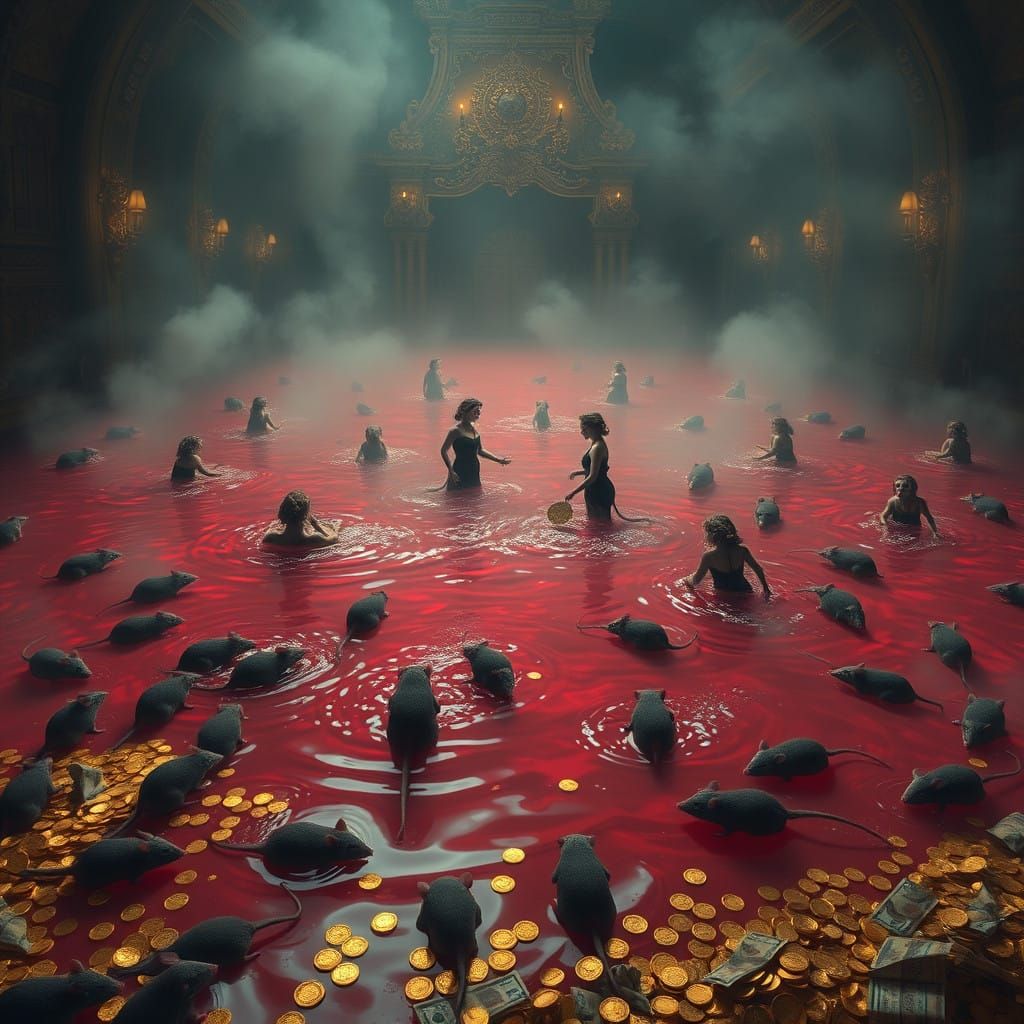 Victorian-Era Swimmers Amidst Whimsical Rodent Gathering