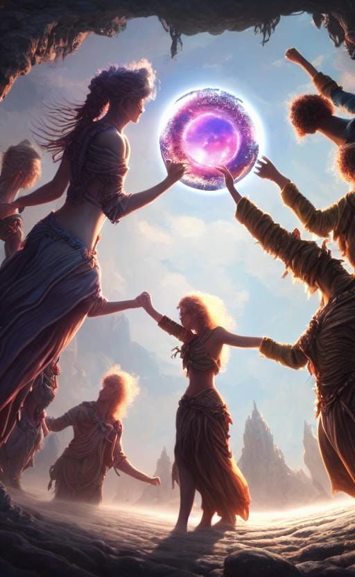 Smiling People Holding Hands: Fantasy Concept Art