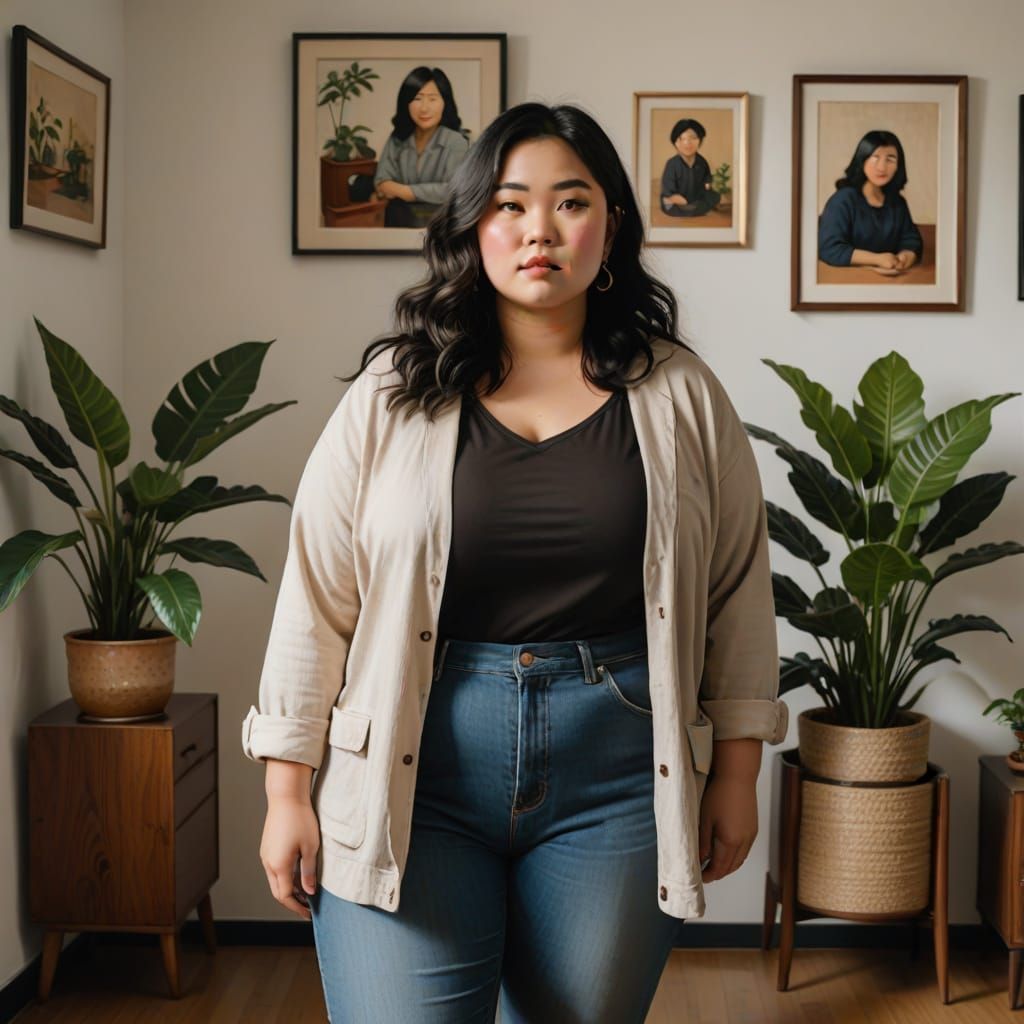 Chubby Asian Woman in Simple Room