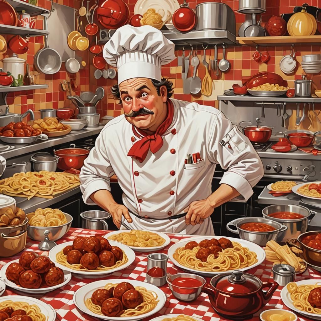 Sad Chef in Italian Cartoon Comic Strip