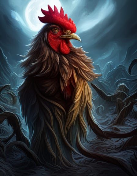 Lovecraftian Rooster in Dark Fantasy Style