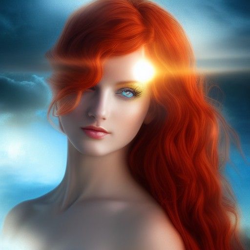 Goddess with Red Hair in Heavenly Light