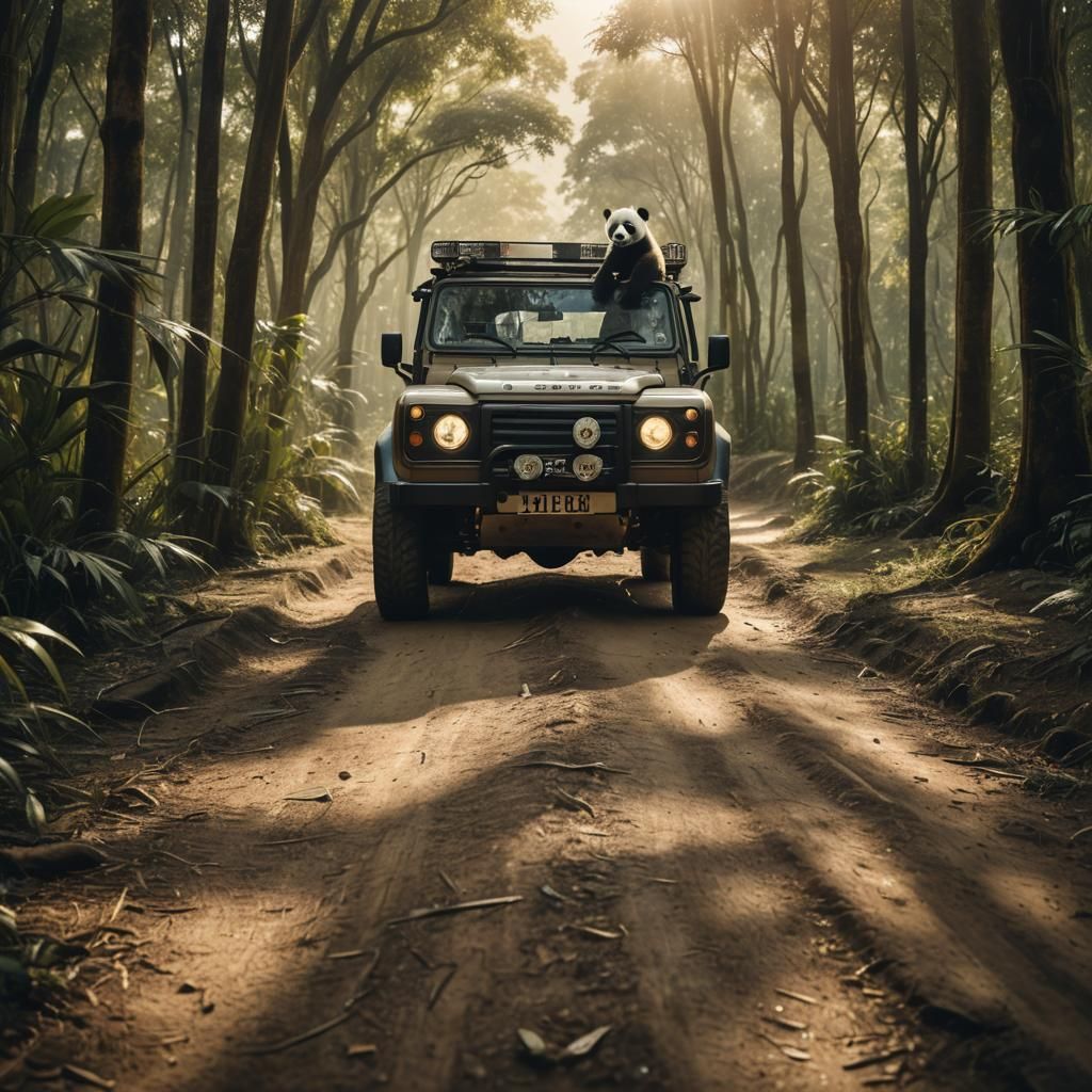Panda on Jungle Adventure in Cinematic Style