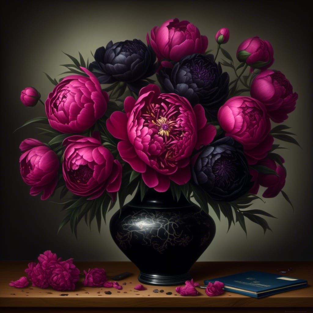Black Peonies Still Life: Digital Art