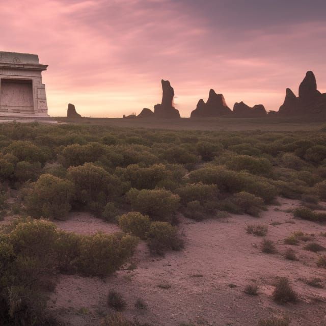 Misty Mountain Landscape with Mayan Temple
