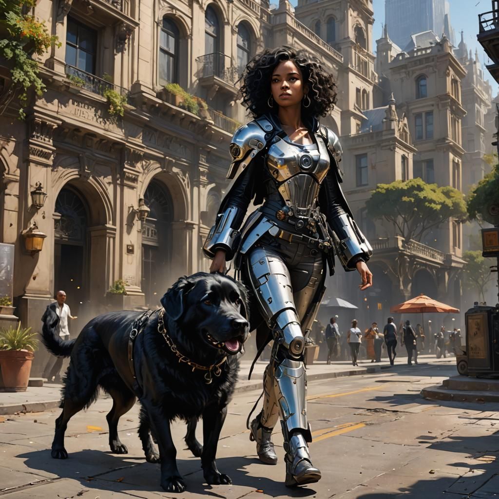 Futuristic Los Angeles: Woman and Dog in Sci-Fi Style