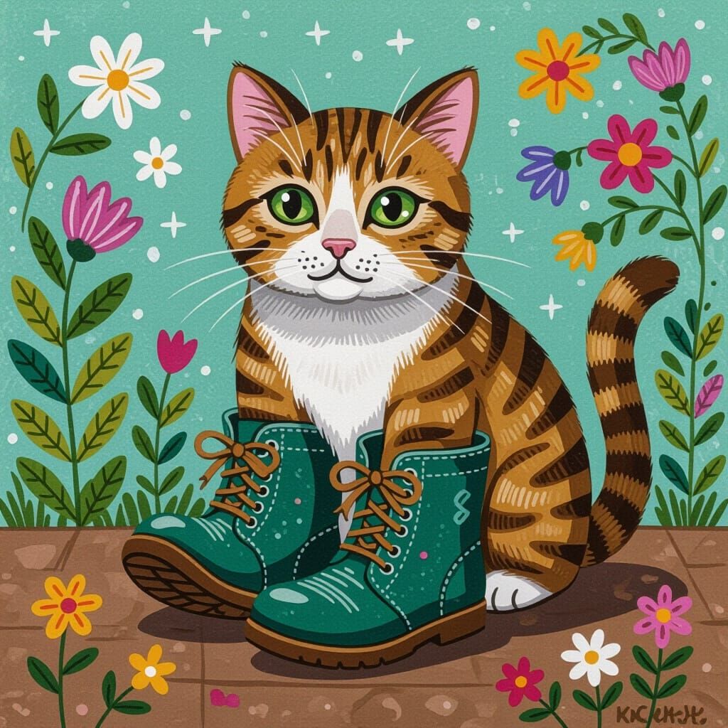 Cat in Boots: Detailed Gouache Painting