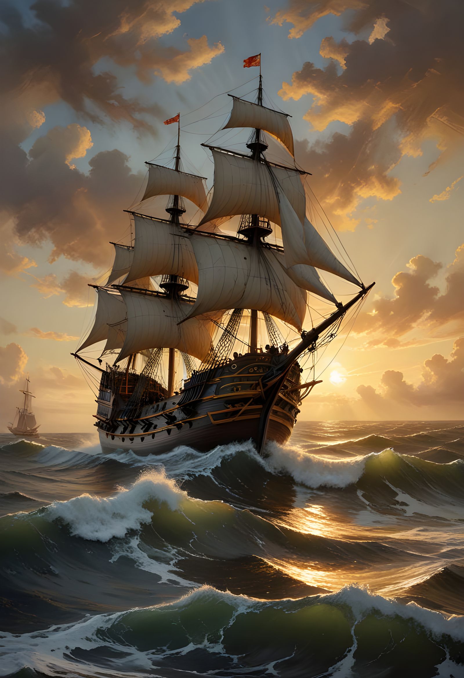 Majestic Spanish Galleon in Dramatic Rembrandt-Esque Sky