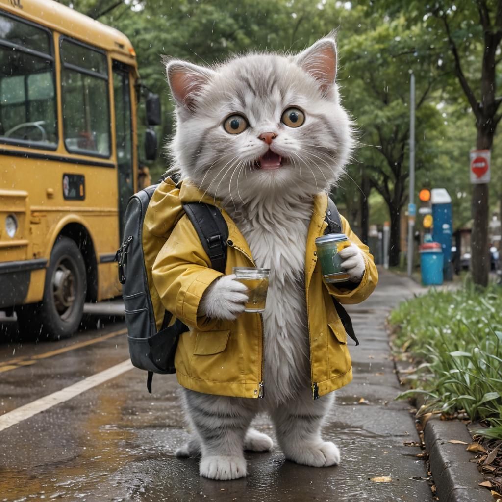 Kitten's Bus Adventure: Detailed Matte Painting in 8K