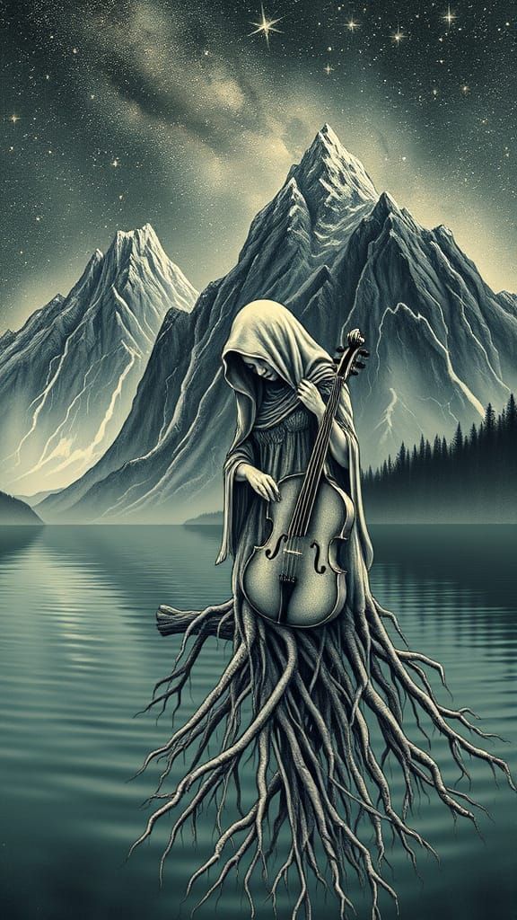 Monochromatic Mountain Goddess Veiled in Sepia