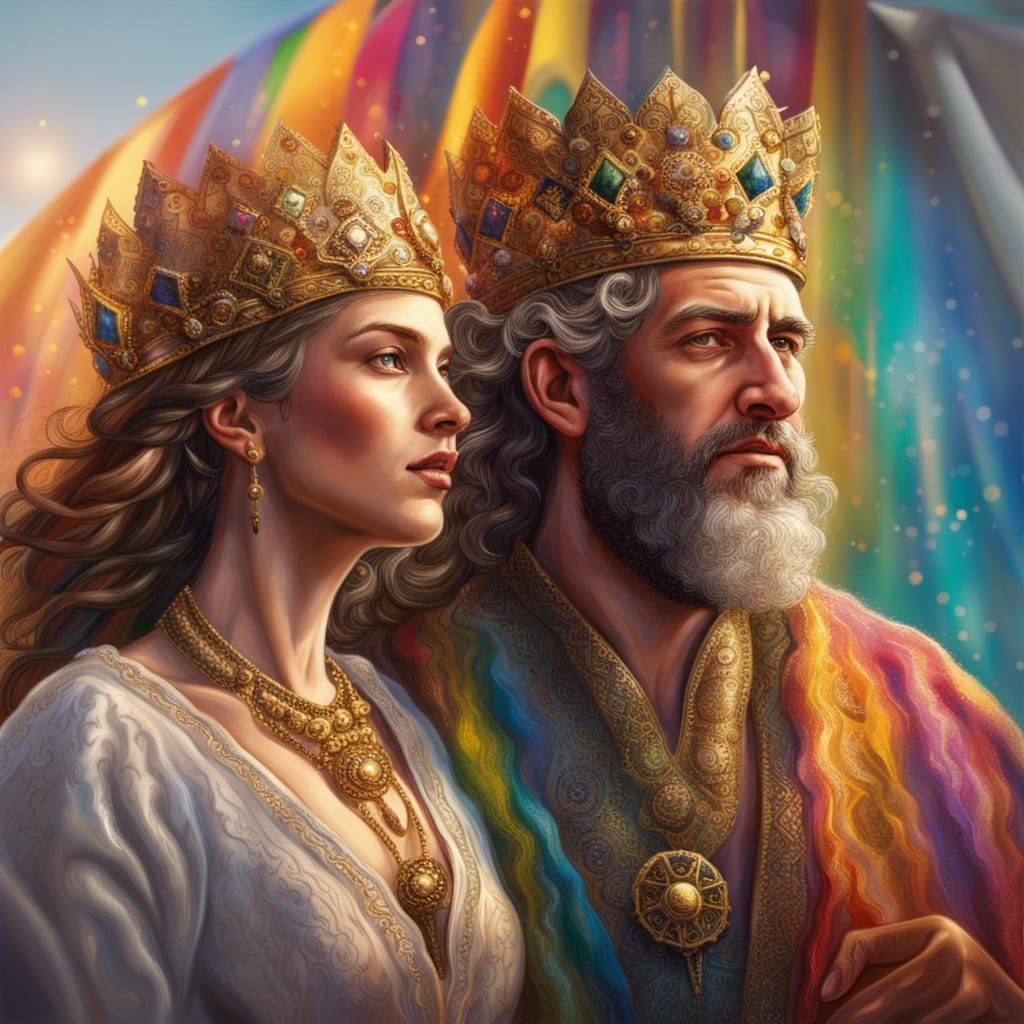 Jewish King and Queen on a Beach in Splash Art Style