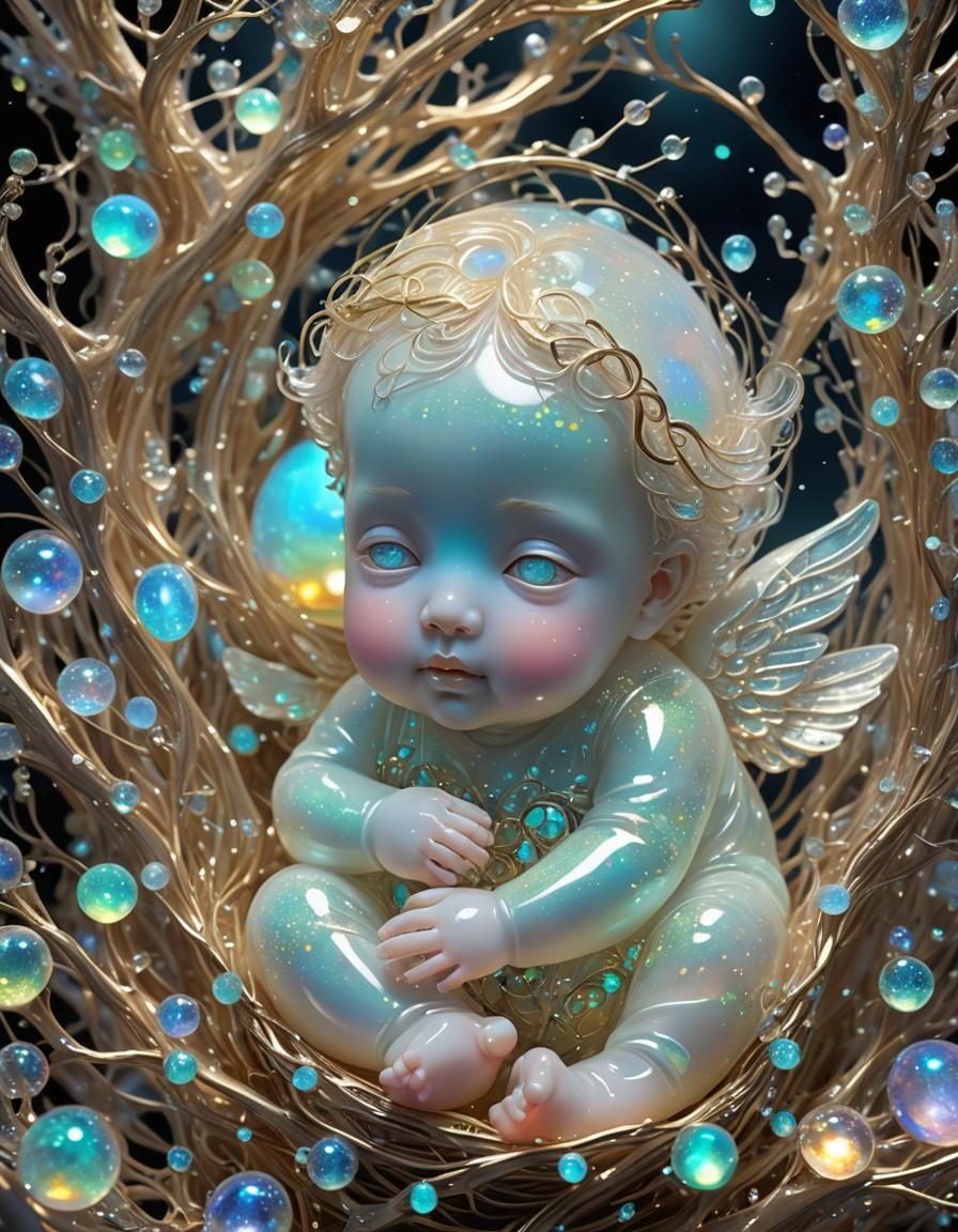 Opal Kodama Angel Baby in Bioluminescent Nest