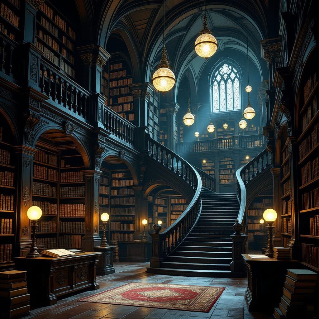 Majestic Ancient Library of Forgotten Tomes in Fantasy Art S...
