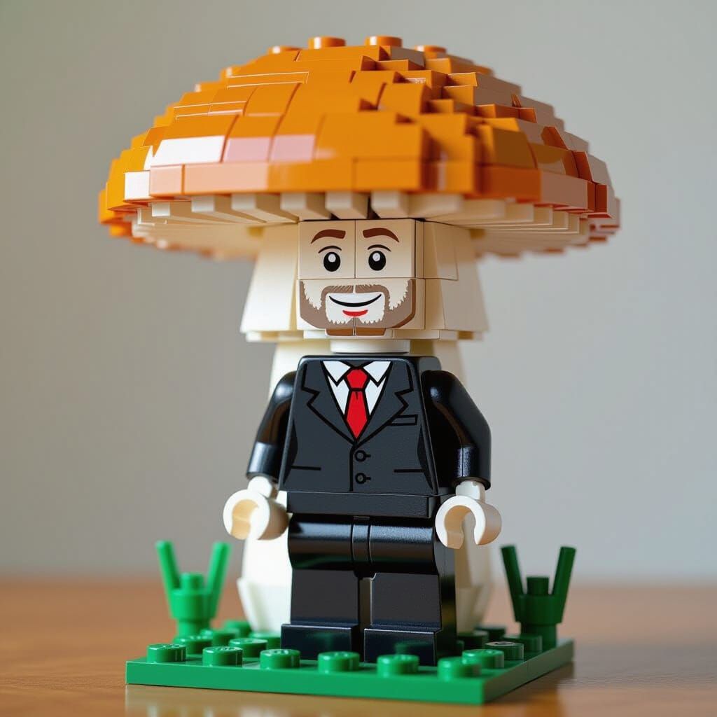 Lego Shitake Mushroom Man in Suit Sculpture
